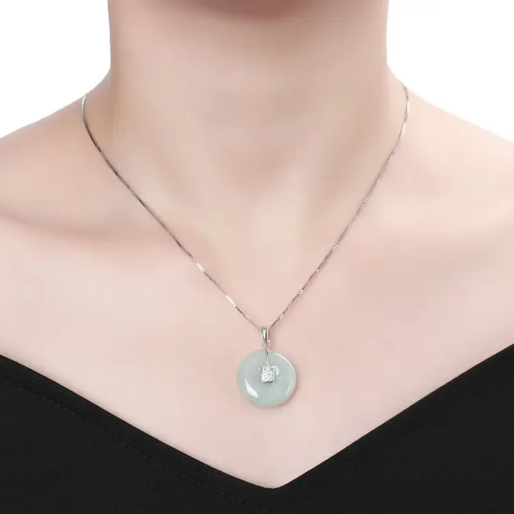 Natural A- grade Jade Pendant Ice Type 925 Silver Necklace Women's Style Safe And Secure Buckle Jewelry Accessory