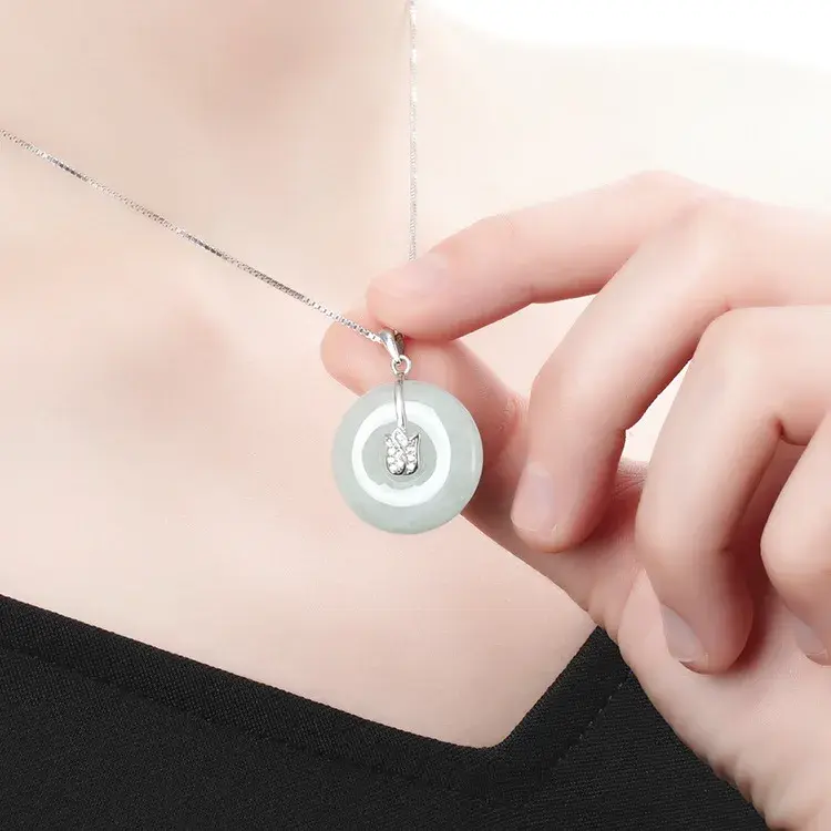 Natural A- grade Jade Pendant Ice Type 925 Silver Necklace Women's Style Safe And Secure Buckle Jewelry Accessory