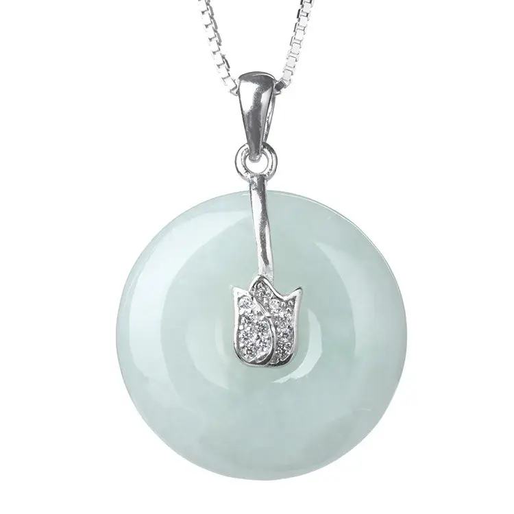 Natural A- grade Jade Pendant Ice Type 925 Silver Necklace Women's Style Safe And Secure Buckle Jewelry Accessory