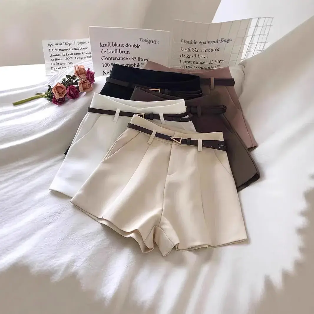 Elegant High Waist Suit Shorts Women's Spring Summer Casual Pants Outerwear Wide Leg A- Line Pants Slimming Drapey