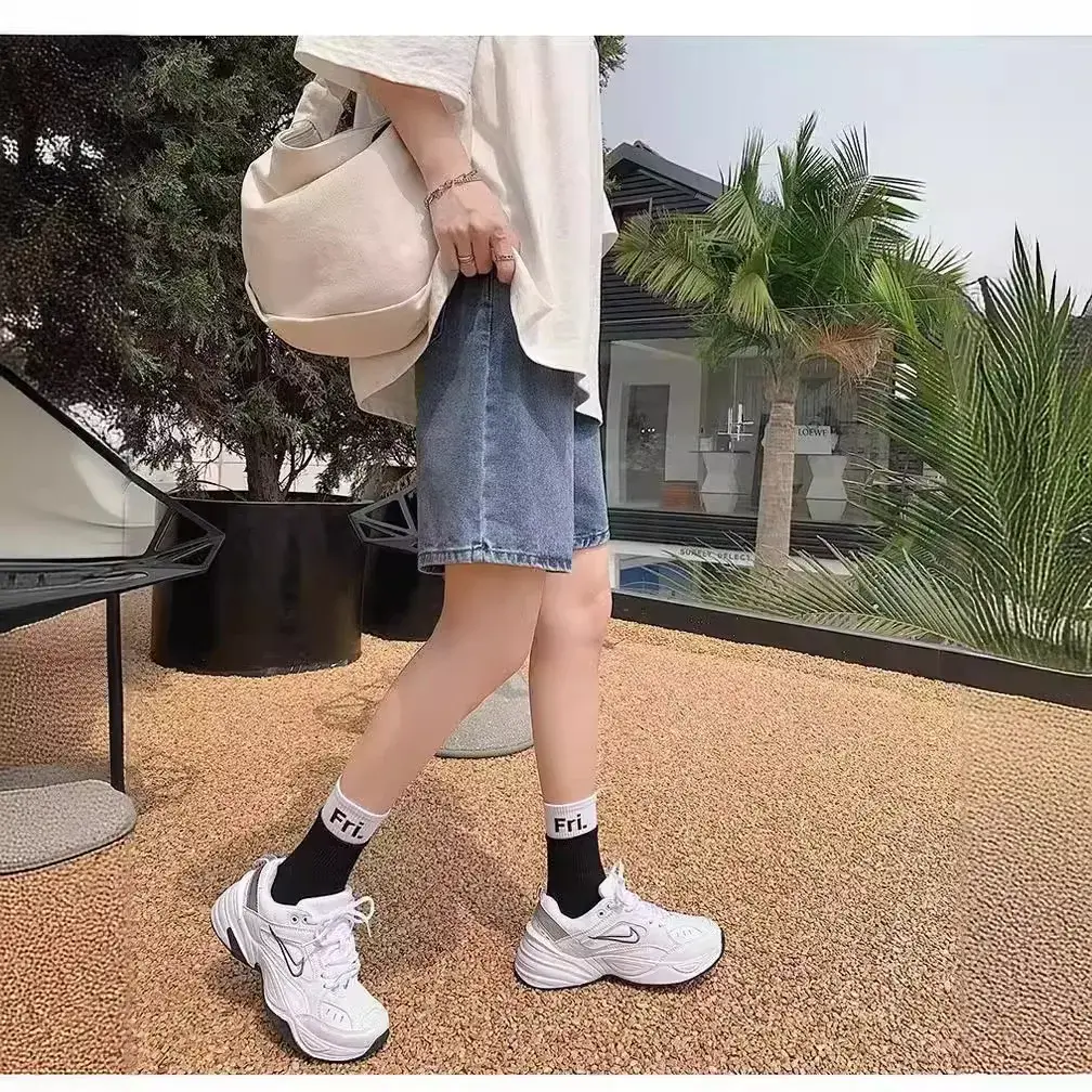 2024 Summer New Style Women's High-Waisted Slimming A- Line Wide-Leg Cotton Denim Shorts Korean Version Loose Fit Heat Pants