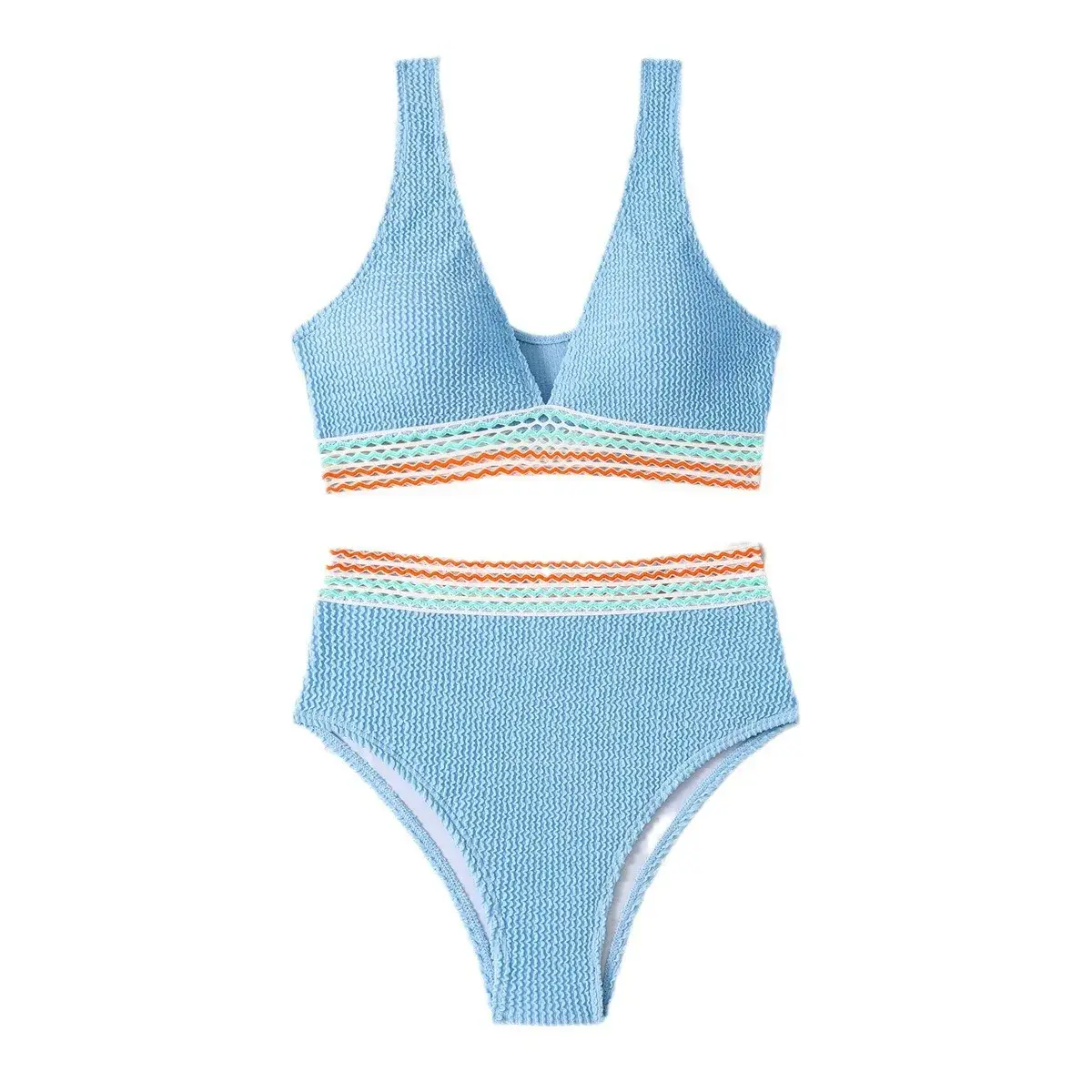 Sexy Bikini Swimsuit Women's High Waist Panel Splice Special Fabric Two-Piece Swimwear Trendy Beachwear from Mainland China