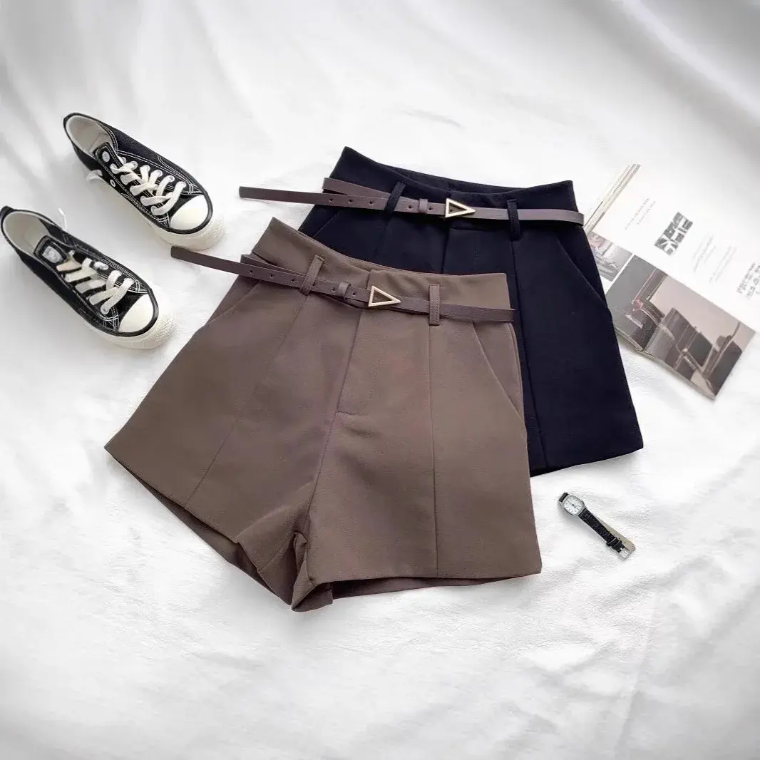 Elegant High Waist Suit Shorts Women's Spring Summer Casual Pants Outerwear Wide Leg A- Line Pants Slimming Drapey
