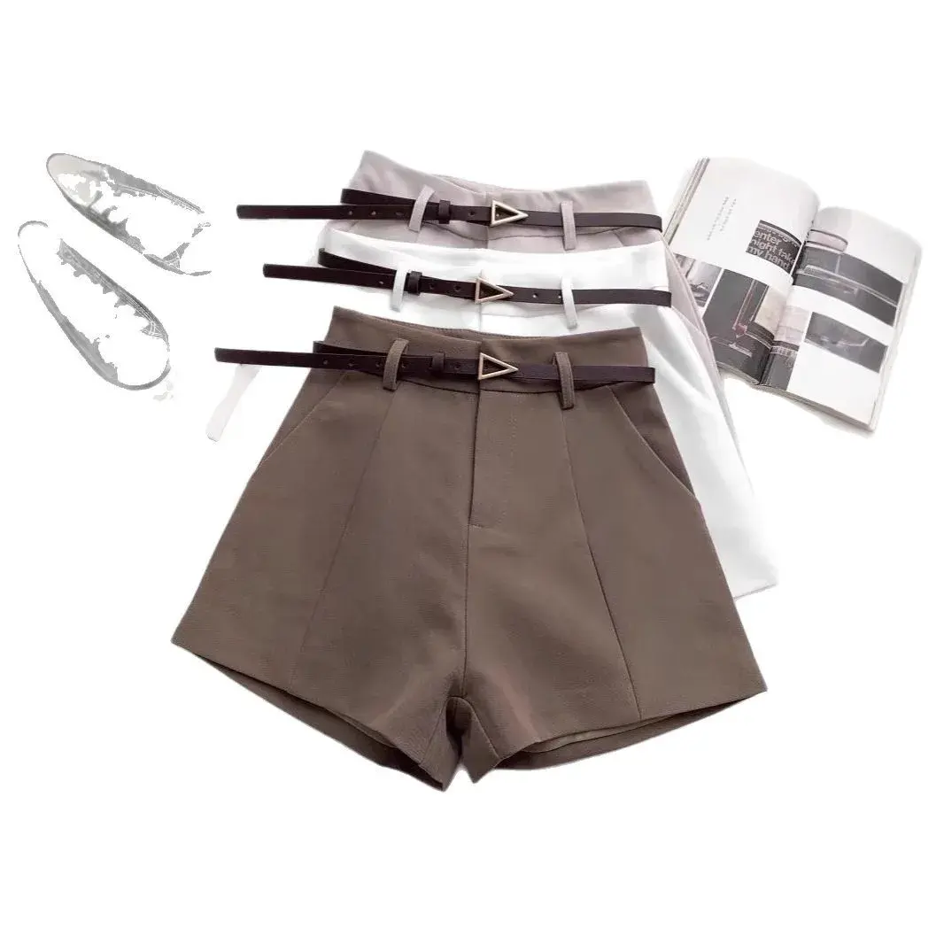 Elegant High Waist Suit Shorts Women's Spring Summer Casual Pants Outerwear Wide Leg A- Line Pants Slimming Drapey