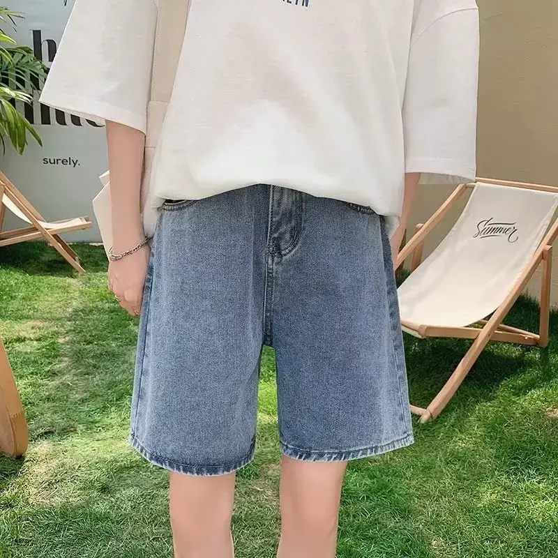 2024 Summer New Style Women's High-Waisted Slimming A- Line Wide-Leg Cotton Denim Shorts Korean Version Loose Fit Heat Pants