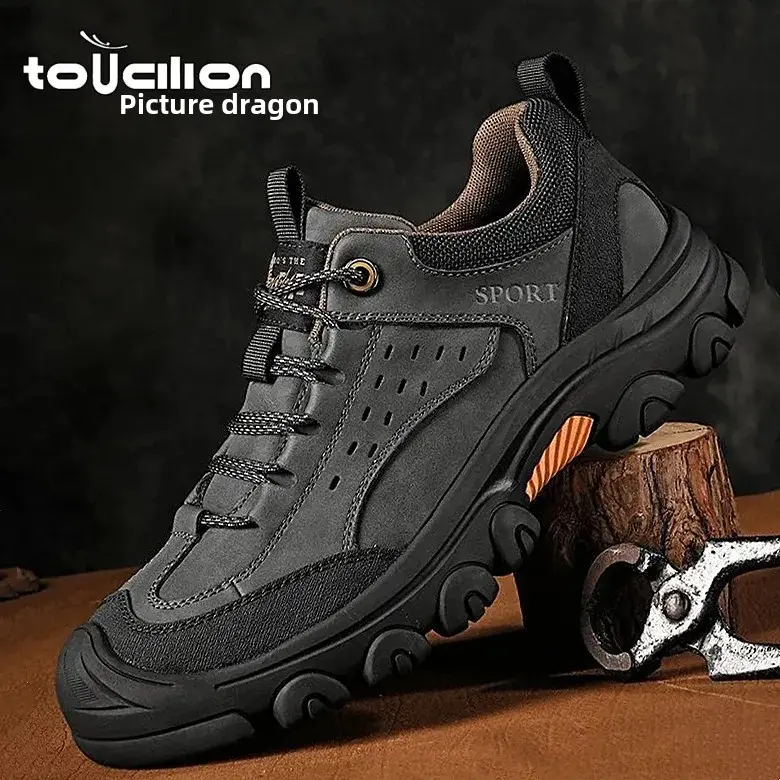 2024 New Autumn Men's Running Shoes Breathable Non-slip Wear-resistant Casual Sports Shoes Plus Size Leather Surface