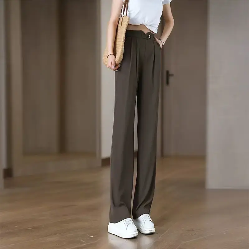 Summer New Ice Silk Cool Casual Pants Women High Waist Slimming Tall Draping Narrow Version Straight Leg Trousers