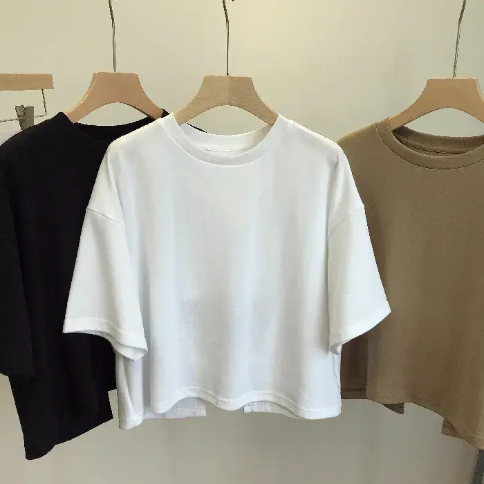 Trendy Women's Open-Back Cropped T-Shirt Sweet Spicy Style Korean Version 2024 Summer New Round Neck Loose Fit Short Sleeves Top