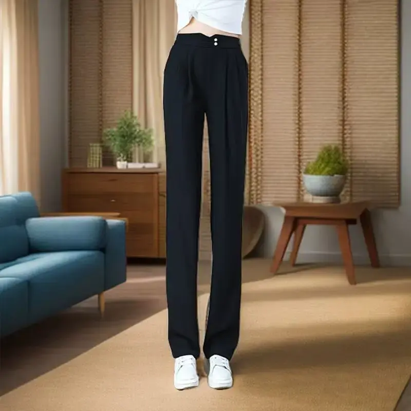 Summer New Ice Silk Cool Casual Pants Women High Waist Slimming Tall Draping Narrow Version Straight Leg Trousers