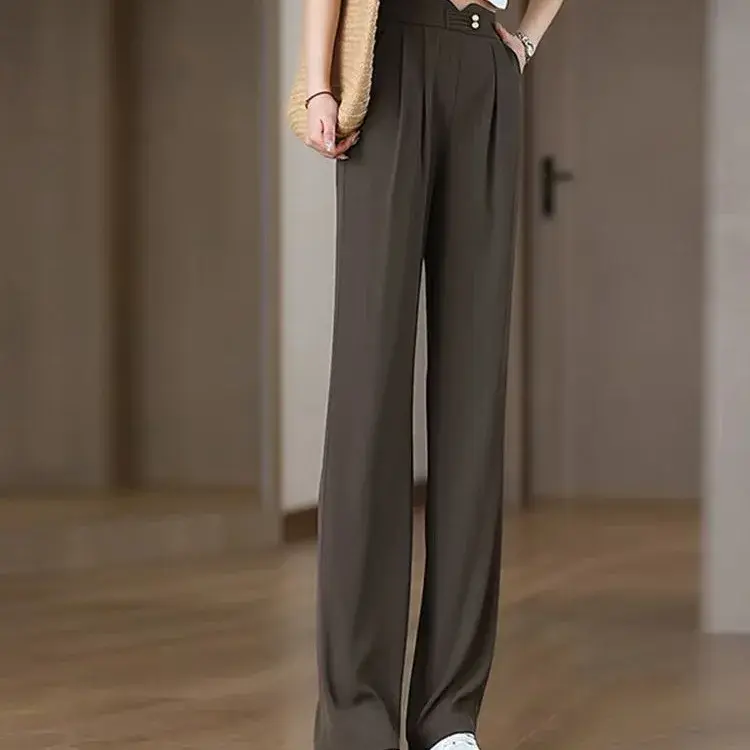 Summer New Ice Silk Cool Casual Pants Women High Waist Slimming Tall Draping Narrow Version Straight Leg Trousers