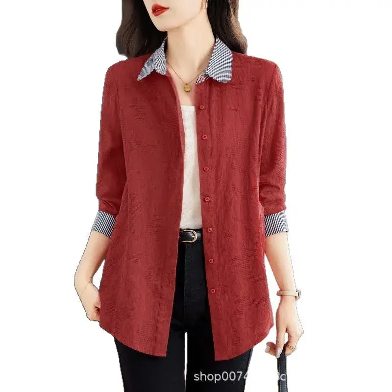 Pure Cotton Long Sleeve Shirt Women's Collarless Button Decor Large Size Spring Autumn New Style Ladies Fashion Outerwear