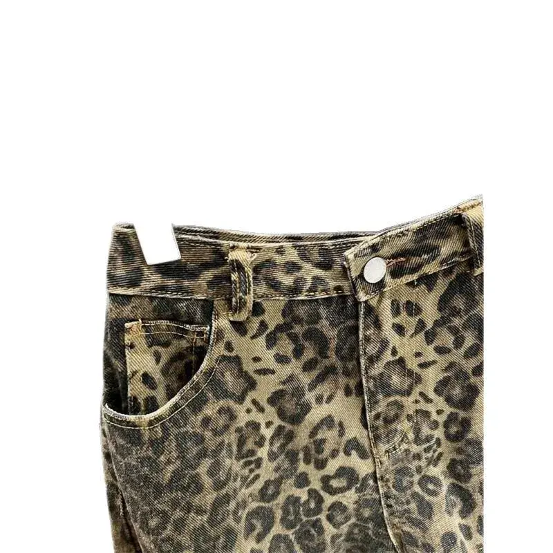 Retro American Leopard Print Denim Shorts Women Summer New Loose Hot Pants Sexy Girls Lightweight Cotton High Waist Shorts