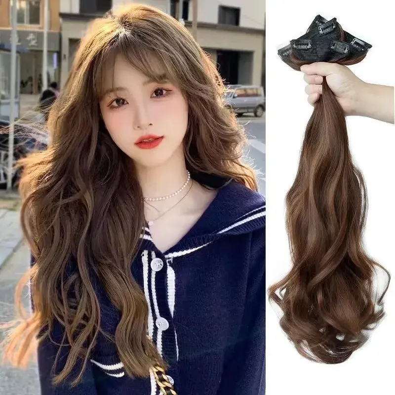 Women's Long Hair Extension Pieces Natural Looking Big Wave Fluffy Invisible Traceless Realistic Hair Curl Three Piece Wig