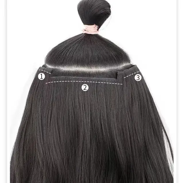 Women's Long Hair Extension Pieces Natural Looking Big Wave Fluffy Invisible Traceless Realistic Hair Curl Three Piece Wig