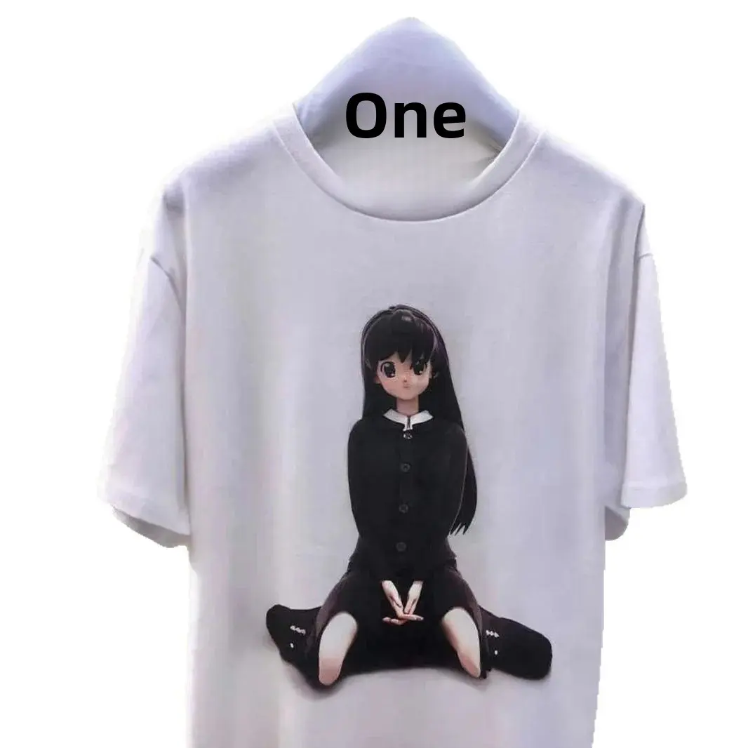 Plus Size White Short Sleeve T-Shirt Casual Loose Fit Anime Print Versatile Oversize Top for plus Size Women Comfortable Cotton