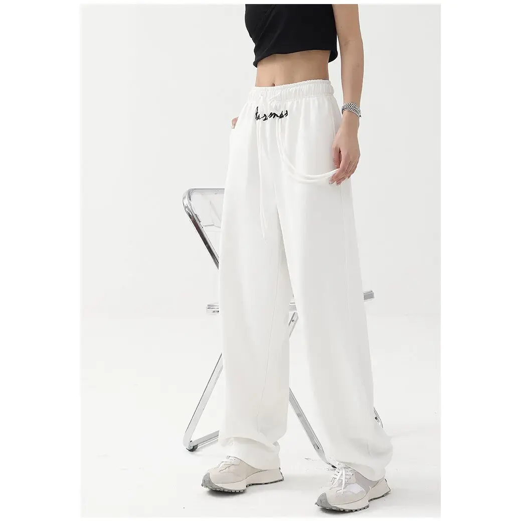 Gray Jazz Dance Wide Leg Sport Pants Women's Loose High Waist Casual Street Style Banana Pants Summer Comfortable Trousers