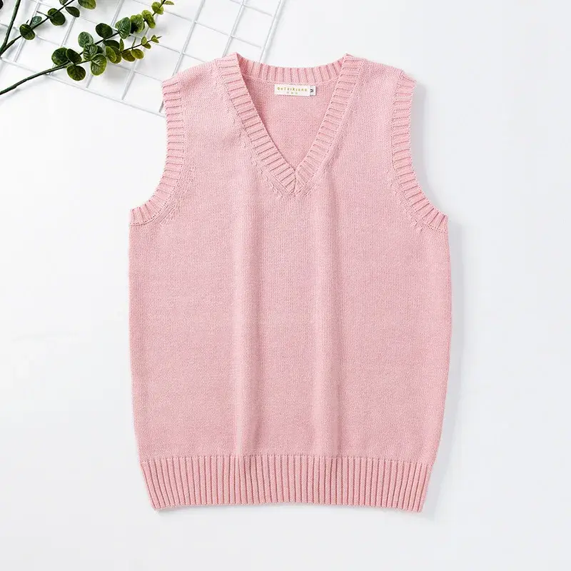 Spring Autumn Loose Versatile Women's Sweater V-neck British Style Casual Vest Japanese Style College JK Uniform Cotton Material