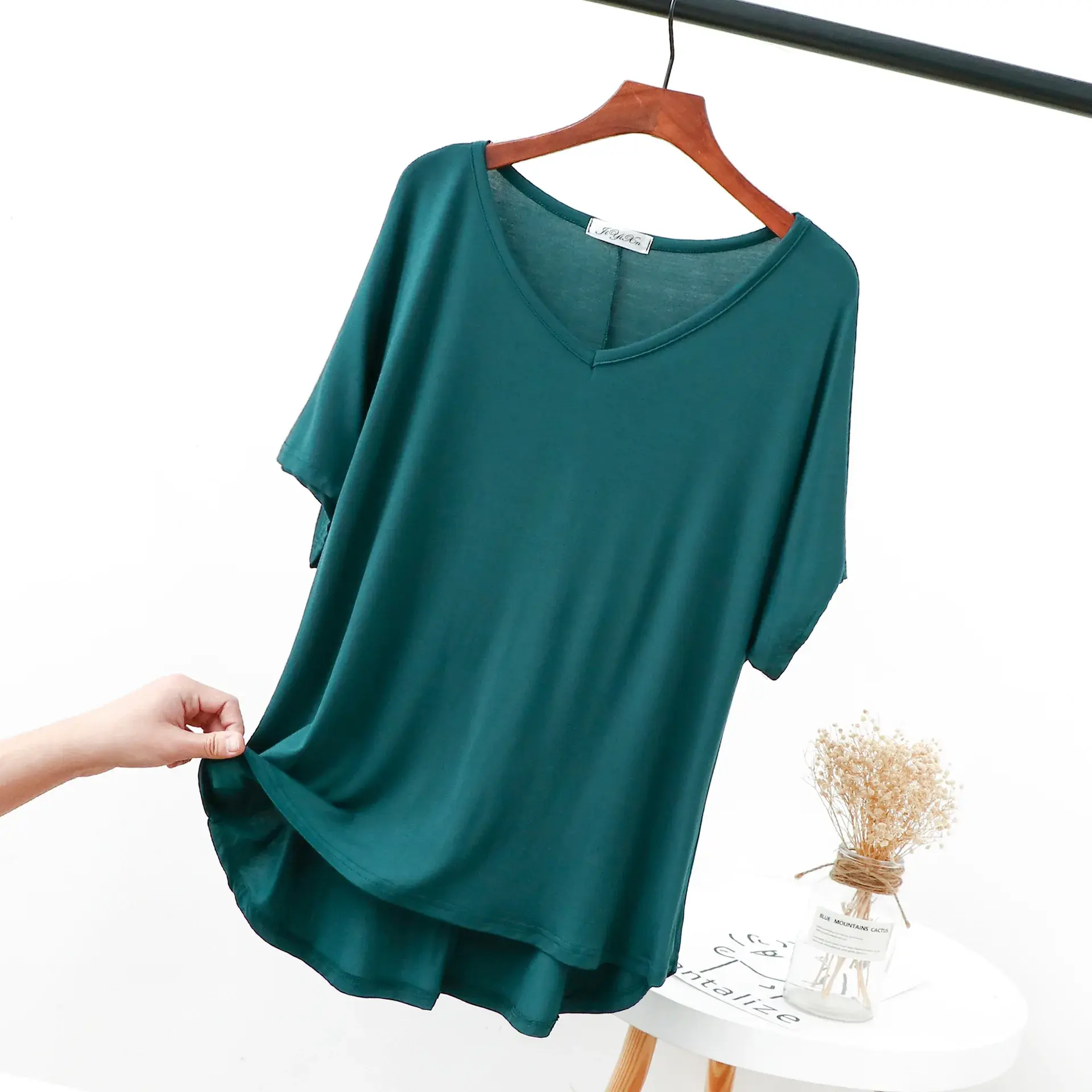 2025 Summer Modal Cotton Short Sleeves Loose-Fit Top Women's Clothing Plus Size Girls V-Neck T-Shirt Regular Length Casual Style