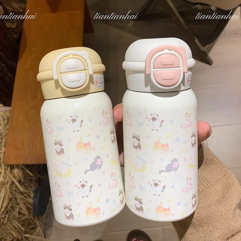 Winter New Simple Cute Cat Thermal Cup 316 Food Grade Stainless Steel Insulated Cold and Hot Student Portable Cup