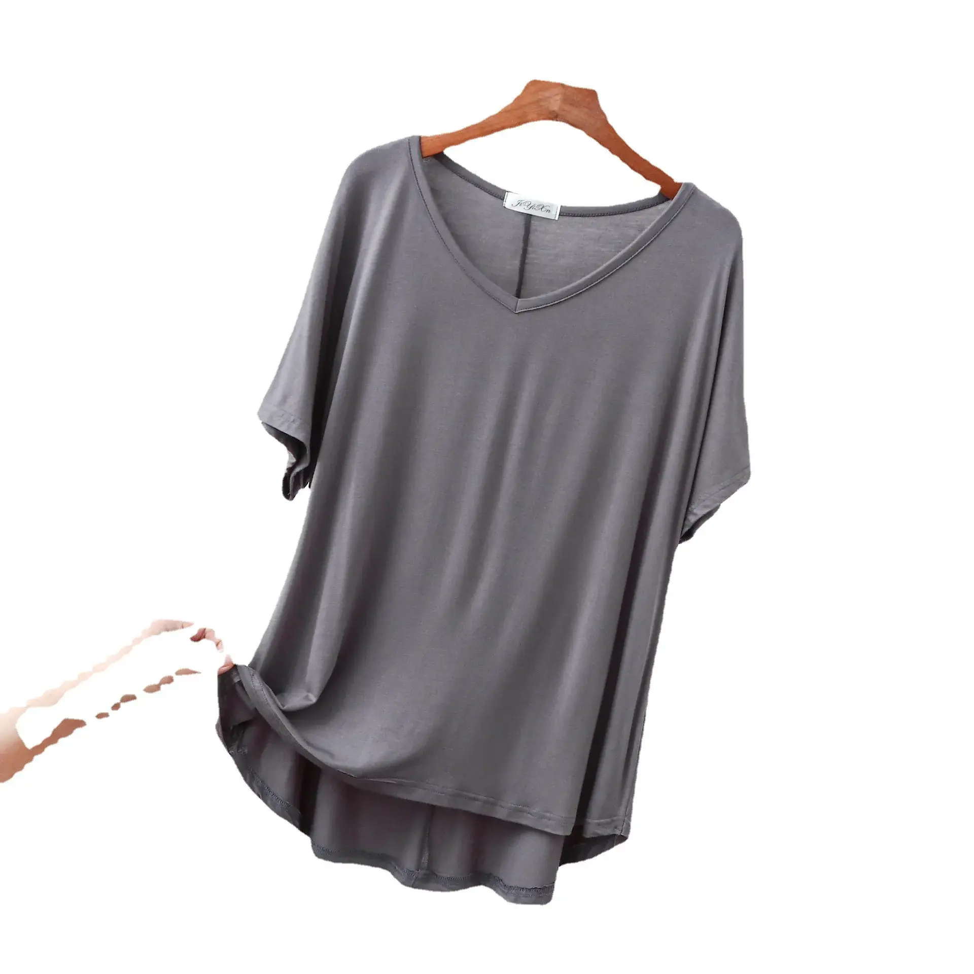 2025 Summer Modal Cotton Short Sleeves Loose-Fit Top Women's Clothing Plus Size Girls V-Neck T-Shirt Regular Length Casual Style