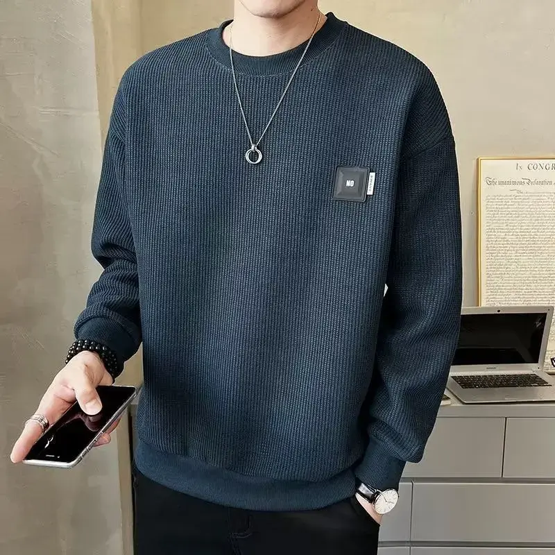 Loose round Neck Texture Pattern Men's Hoodie Solid Color Casual Autumn Wear Comfortable Breathable Street Style Sweatshirt