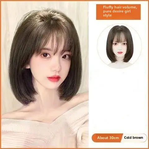 Women's Long Hair Full Head Wig Short Natural Whole Top Shoulder Length Bob Wig Cover Chinese Style Hair Extensions