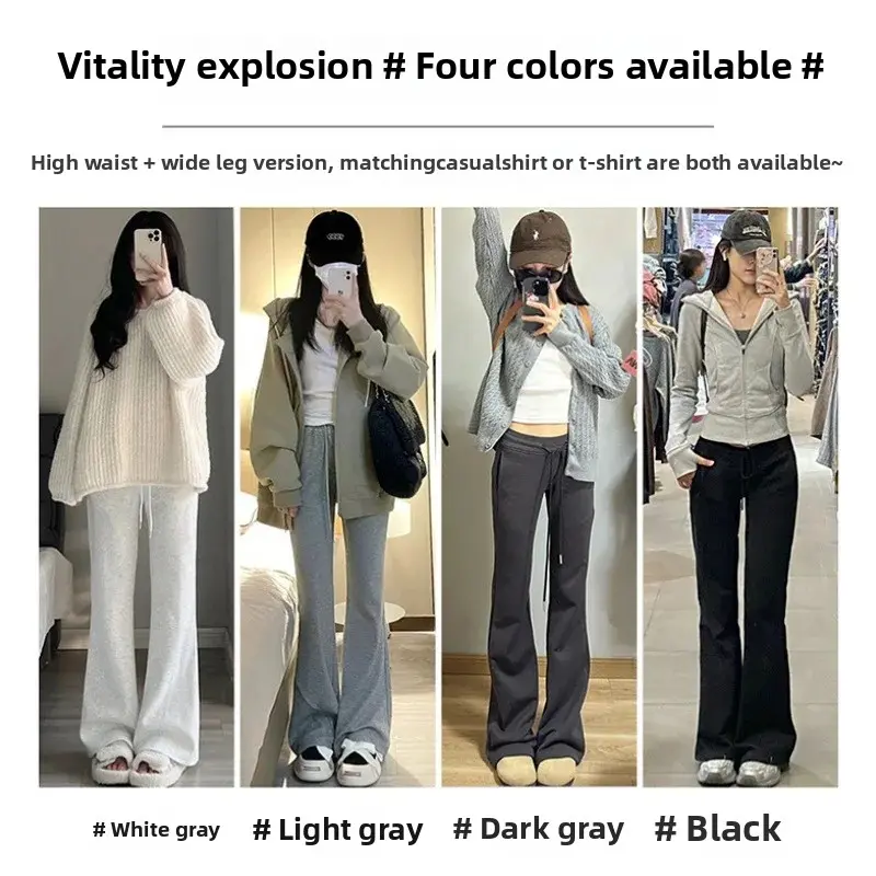 Gray High Waist Casual Trousers Women's Bootcut Pants Slimming American Style Long Pants Drapey Comfortable Fashionable