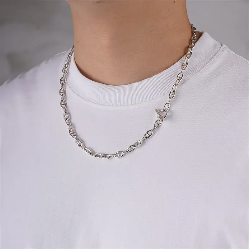 Women's FashionableUniqueVersatile Creative Hip Hop S925 Silver Plated Otter Slant Collar Necklace Simple Nose Ring Pendant