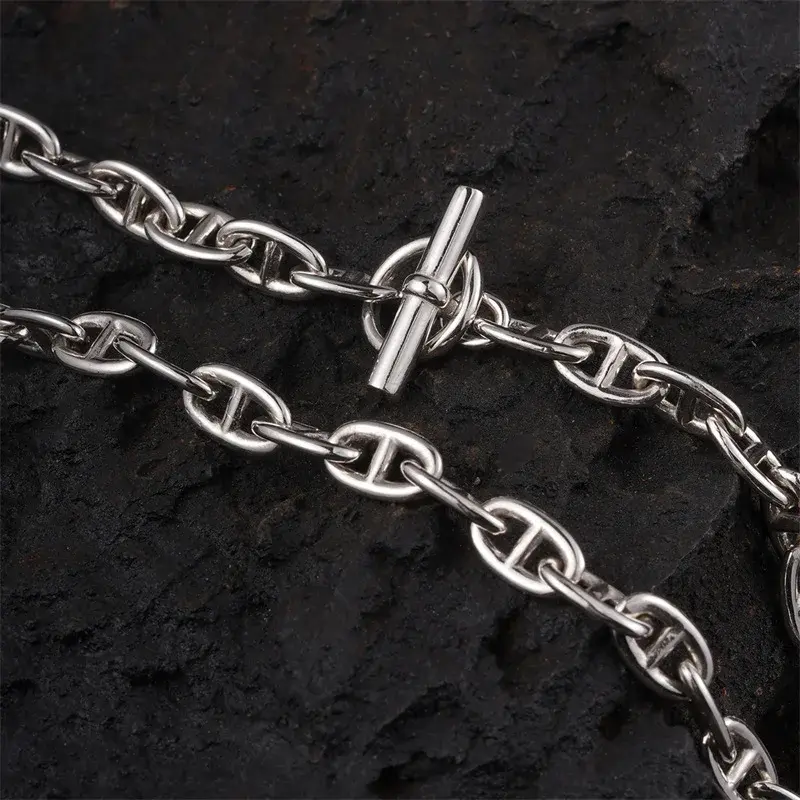 Women's FashionableUniqueVersatile Creative Hip Hop S925 Silver Plated Otter Slant Collar Necklace Simple Nose Ring Pendant
