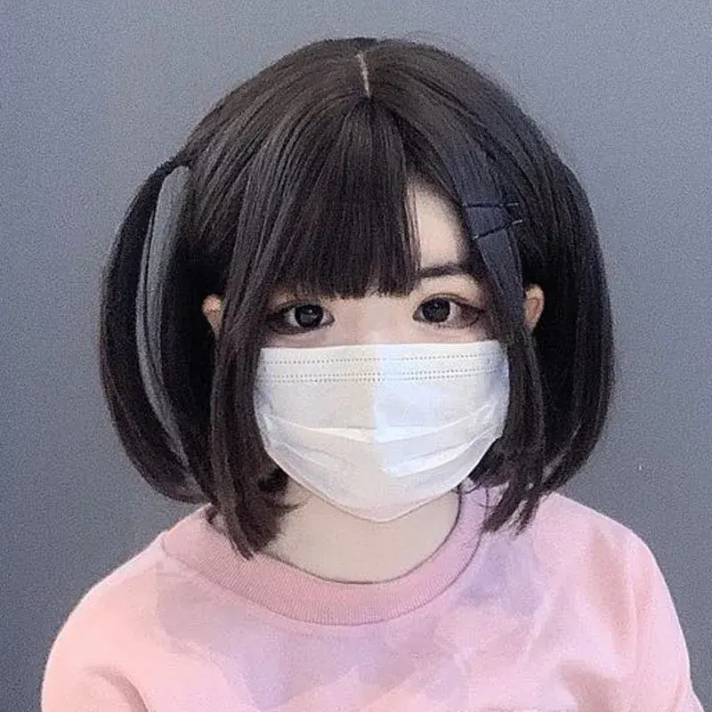 Natural Bob Hair Wig for Girls Short Straight Hair Full Head Cover Realistic Lace Front Design Versatile with Airy Bangs