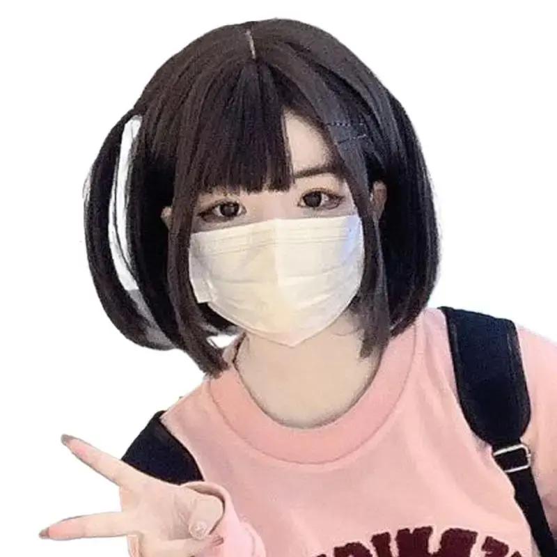 Natural Bob Hair Wig for Girls Short Straight Hair Full Head Cover Realistic Lace Front Design Versatile with Airy Bangs