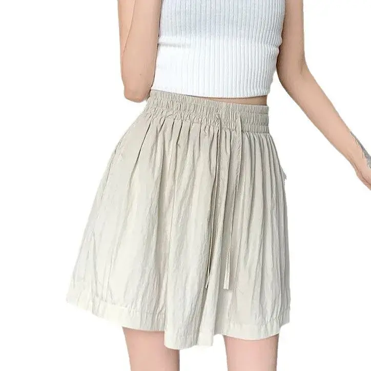 Fashionable High-Waist Drawstring Wide Leg Mini Shorts Casual Solid Color Summer New Arrival Women's Clothing Hot Pants