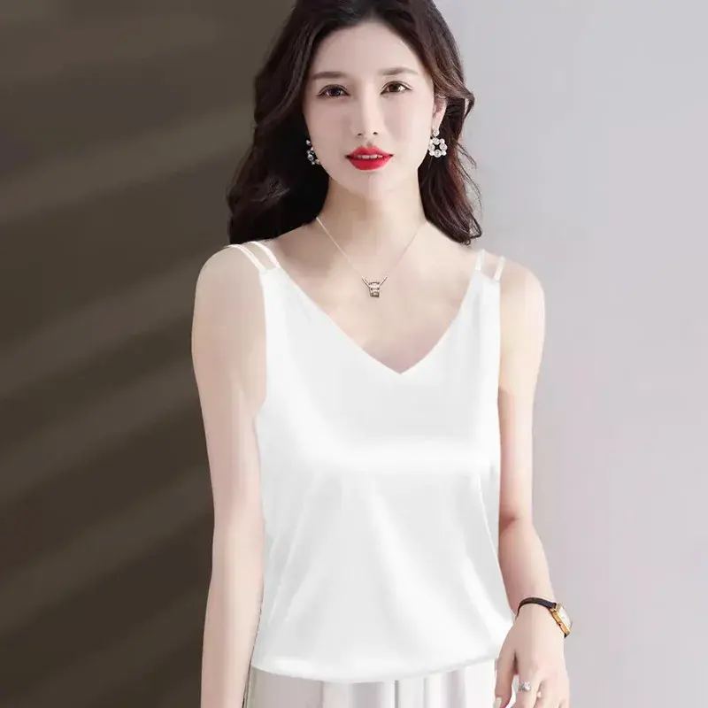 Silk Satin Vest Women's Inner Wear Suit V-neck Sexy Back Strap Top Summer New Fashion Sleeveless T-shirt Women