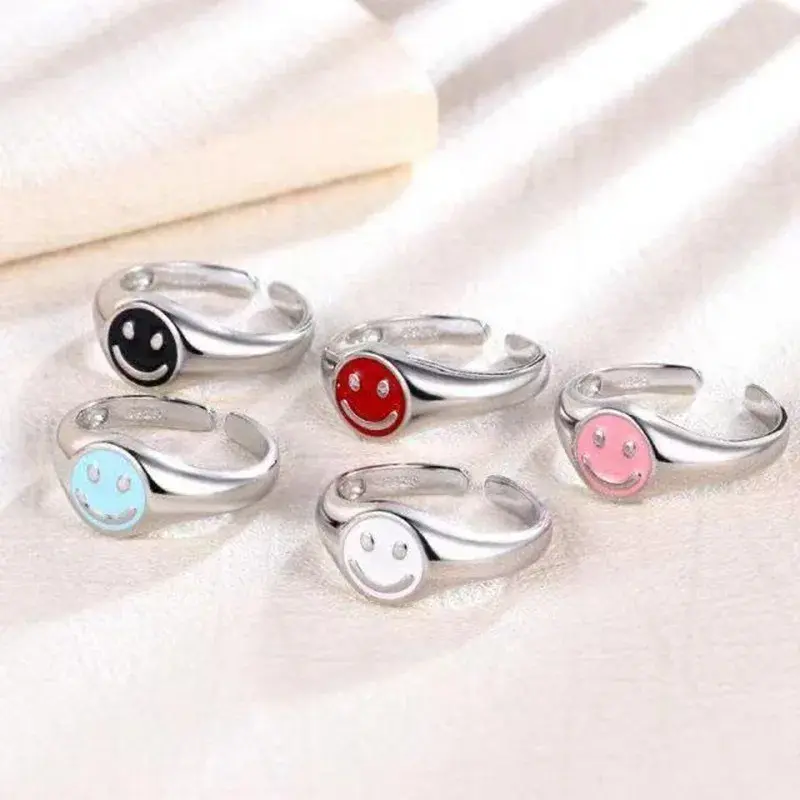 New Cross-Border INS Hot Sale Unique Smiley Face Oil Drop Ring Fashionable Alloy Electroplated Ring Trendy Accessory