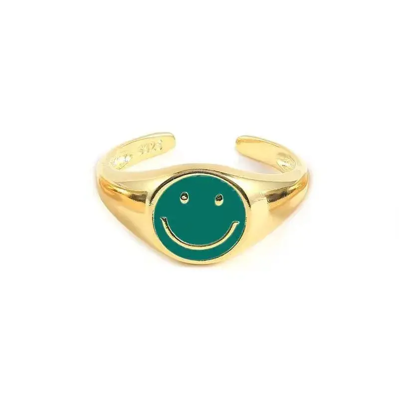 New Cross-Border INS Hot Sale Unique Smiley Face Oil Drop Ring Fashionable Alloy Electroplated Ring Trendy Accessory