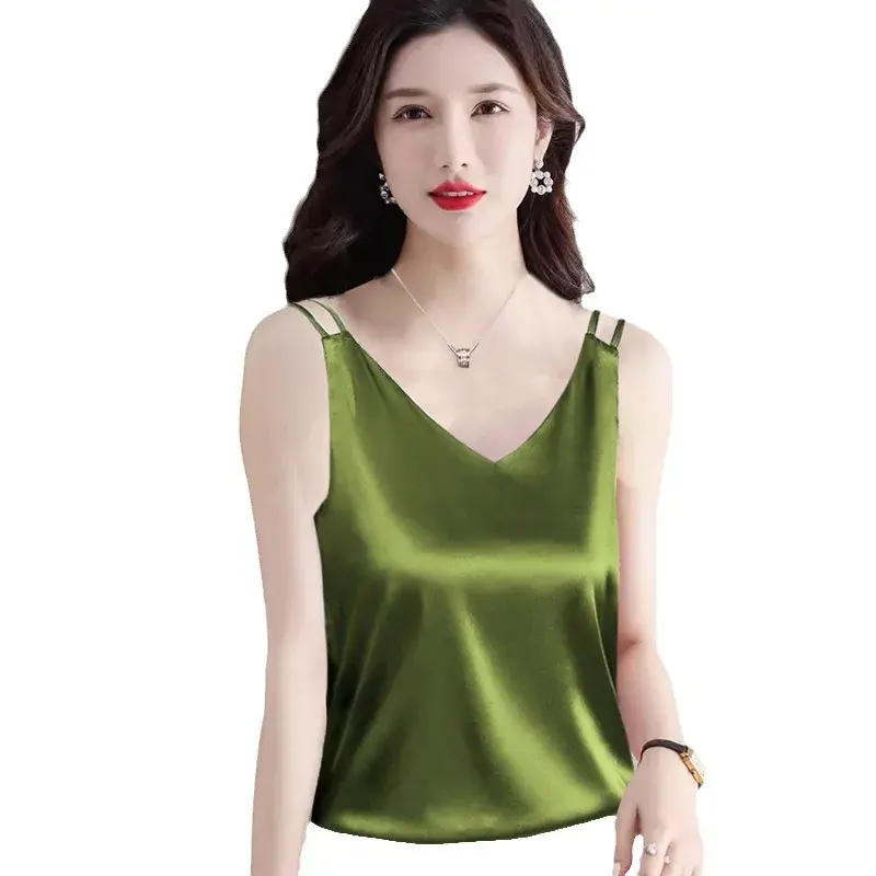 Silk Satin Vest Women's Inner Wear Suit V-neck Sexy Back Strap Top Summer New Fashion Sleeveless T-shirt Women