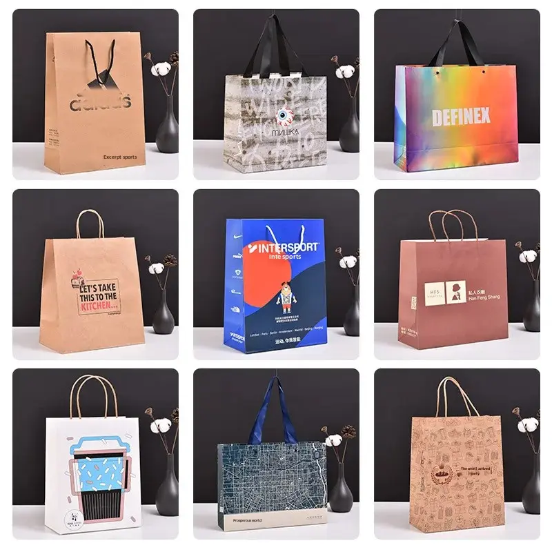 Wholesale Cow Leather Paper Bag For Baking Milk Tea Takeaway Packaging Clothing Handheld Gift Bag Logo Printing Available