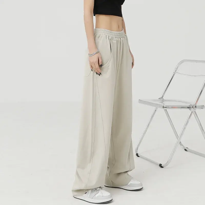 Trendy Hip Hop Streetwear Women's Casual Pants Autumn 2024 New Straight-Leg Sports Loose-Fit Wide-Leg Long Pants