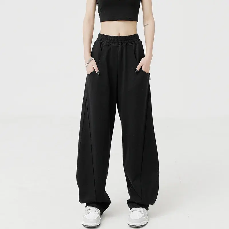 Trendy Hip Hop Streetwear Women's Casual Pants Autumn 2024 New Straight-Leg Sports Loose-Fit Wide-Leg Long Pants