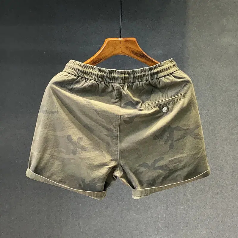 Summer Running Camouflage Shorts Elastic Waist Stylish Men's Loose-fit Casual Pants Trendy Fashion Three-quarter Length