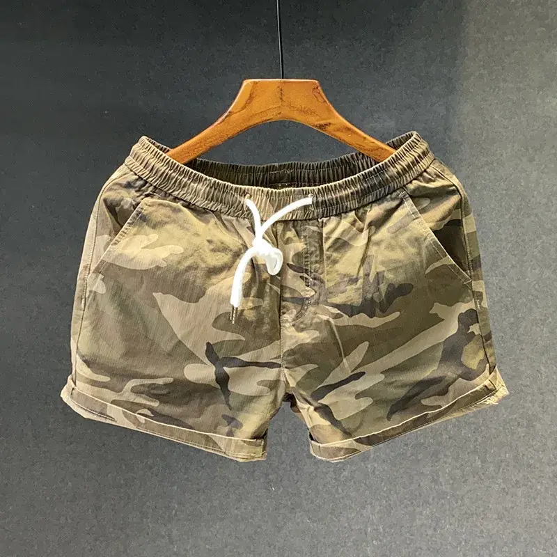 Summer Running Camouflage Shorts Elastic Waist Stylish Men's Loose-fit Casual Pants Trendy Fashion Three-quarter Length