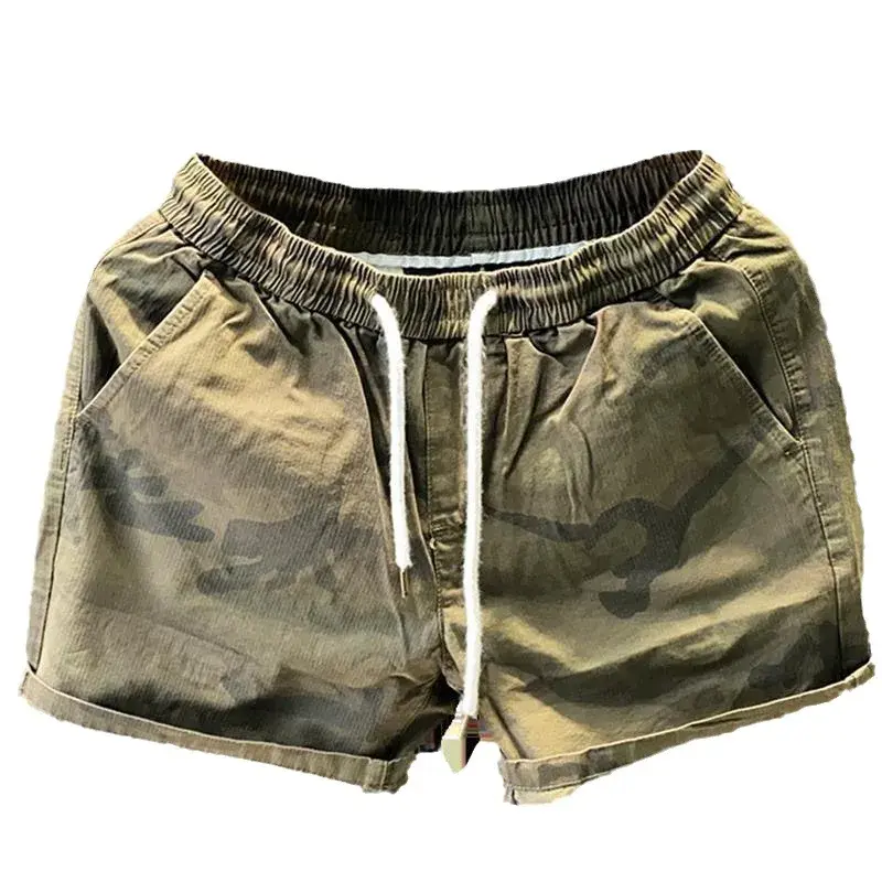 Summer Running Camouflage Shorts Elastic Waist Stylish Men's Loose-fit Casual Pants Trendy Fashion Three-quarter Length