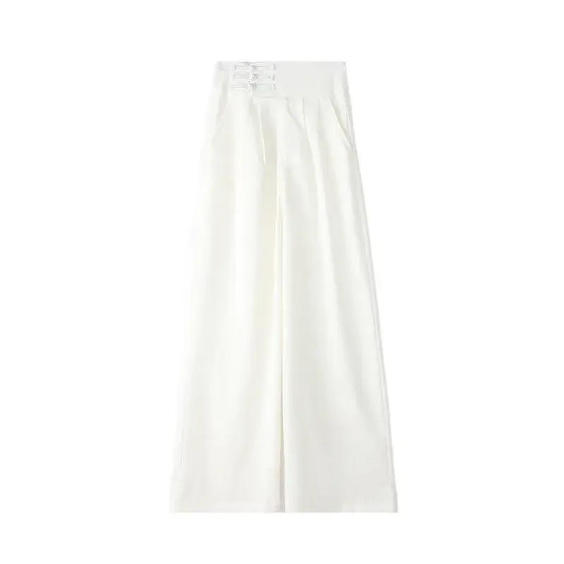 New Chinese Style Wide Leg Pants Women's Spring Summer Ice Silk Satin High Waist Versatile Casual Floor Length Trousers