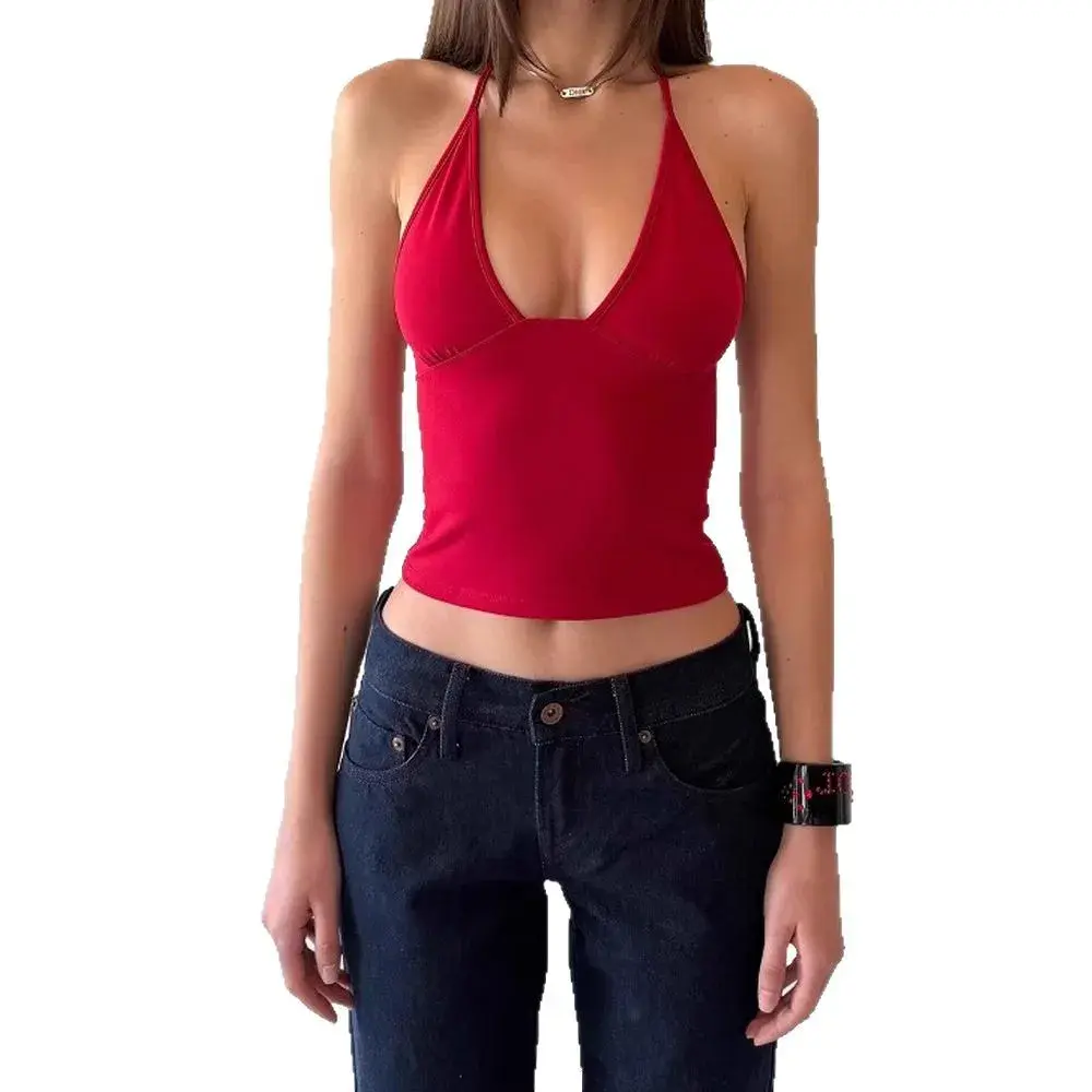 Pure Desire Deep V Neck Sports Bra Top Women's Cotton Tank Top Show Chest Enhancing Waist Cinching Outdoor Wearable Hot Girl Des