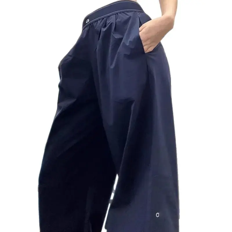 Quick Dry Printed Elastic Waist Loose Fit Sports Lightweight Spring Summer Straight Leg Long Pants Wide Leg Trousers
