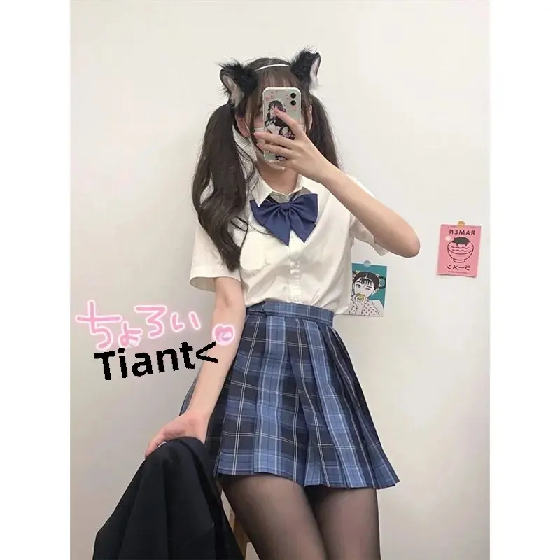 Original JK Plaid Short Sleeve Top Preppy Style Women's Skirt Hundred Pleated Design Casual Summer Fashion Japanese Style