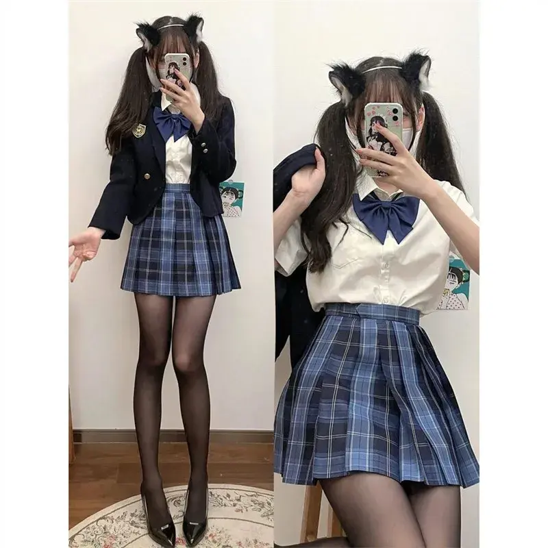 Original JK Plaid Short Sleeve Top Preppy Style Women's Skirt Hundred Pleated Design Casual Summer Fashion Japanese Style