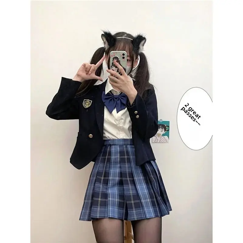 Original JK Plaid Short Sleeve Top Preppy Style Women's Skirt Hundred Pleated Design Casual Summer Fashion Japanese Style