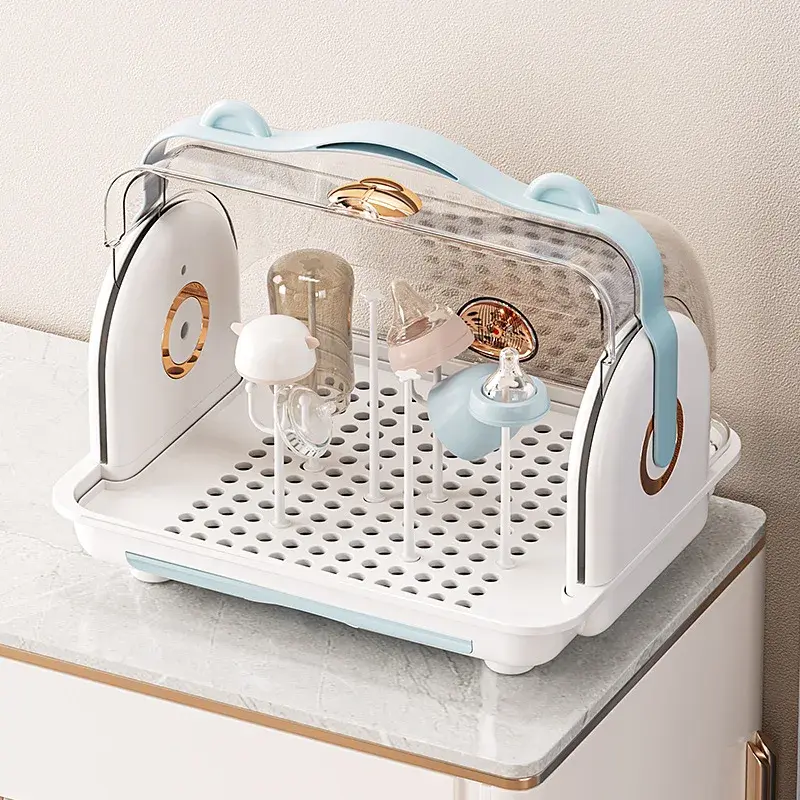 Baby Bottle Storage Box Dustproof Drainage Shelf Baby Feeding Utensils Bowl Chopsticks Supplementary Food Tools Shelf Cabinet