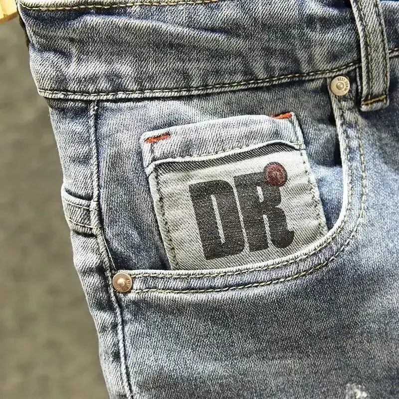 2024 Summer Denim Mid Waist Trendy Brand Printing Vintage Retro Wash Korean Style Slims Smooths Silhouette Minute Shorts Man